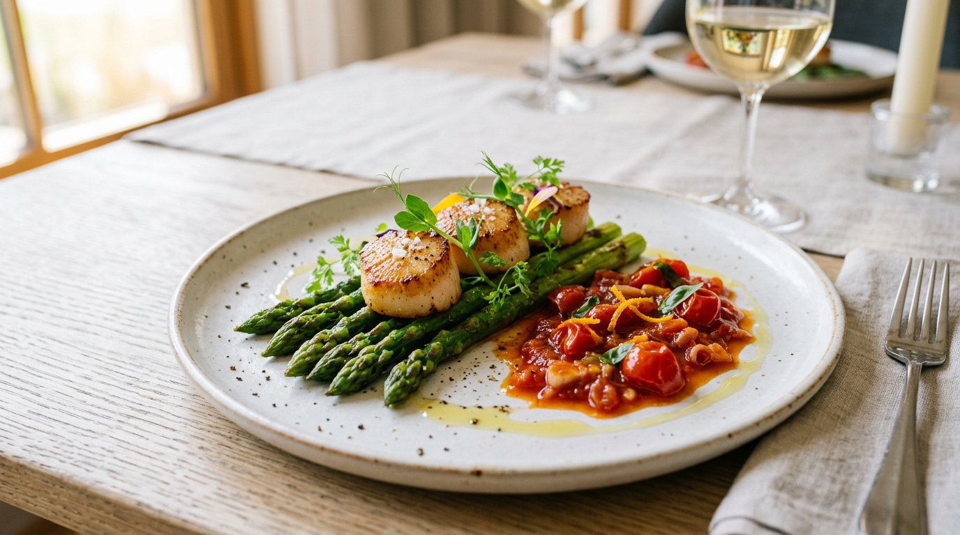 Gebratener Spargel mit Jakobsmuscheln
