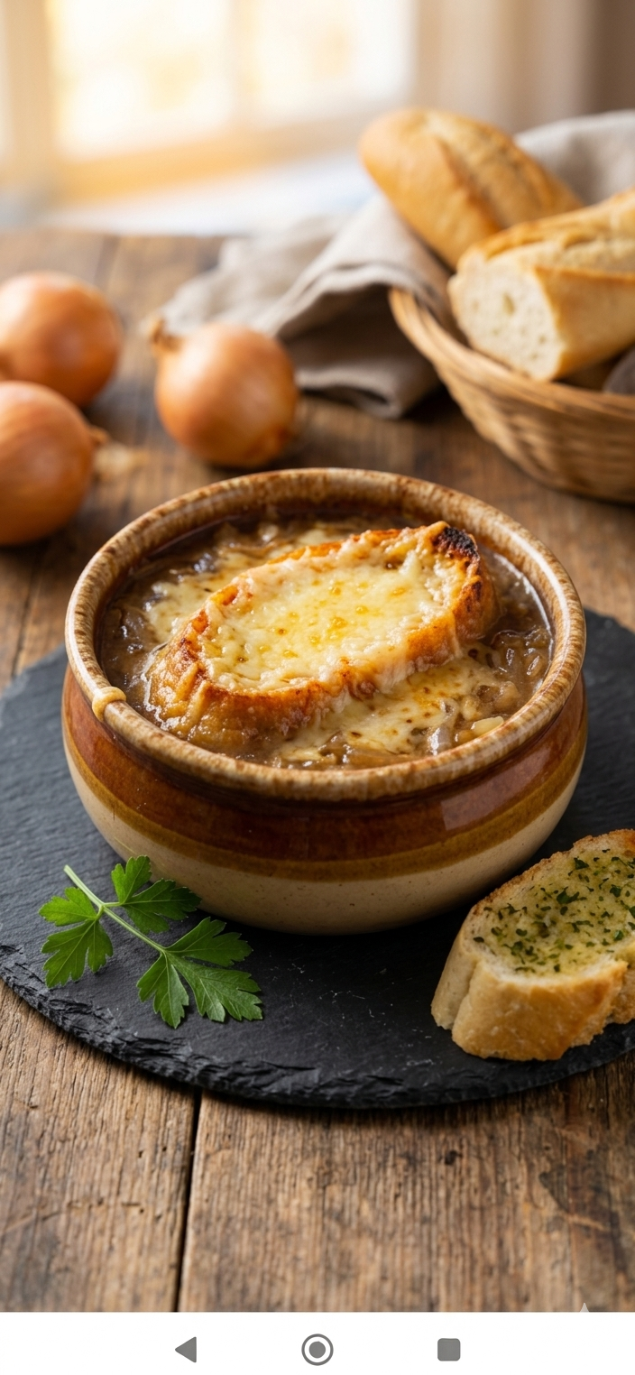 Zwiebelsuppe mit Käsebaguette