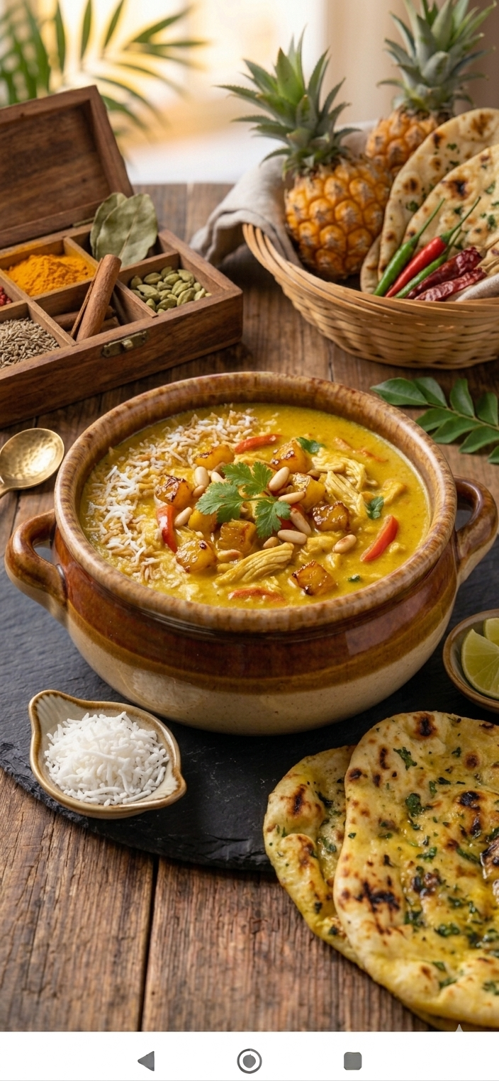 Curry-Ananas-Rahmsuppe mit Putenbrust